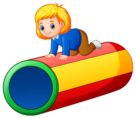 Vector illustration of Little girl on the colorful tunnelのイラスト素材