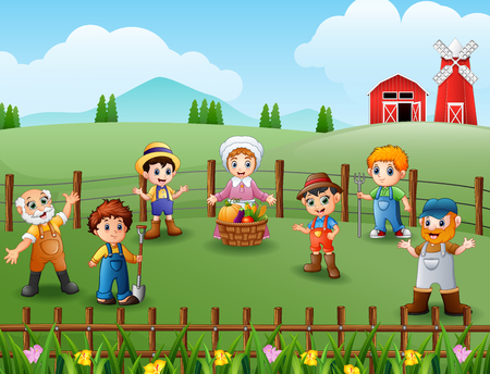 The farmers gathered in the fields Vector illustration.のイラスト素材