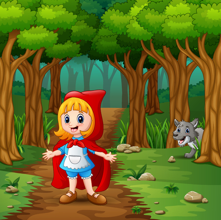 Vector illustration of Little girl red hooded scouted wolvesのイラスト素材