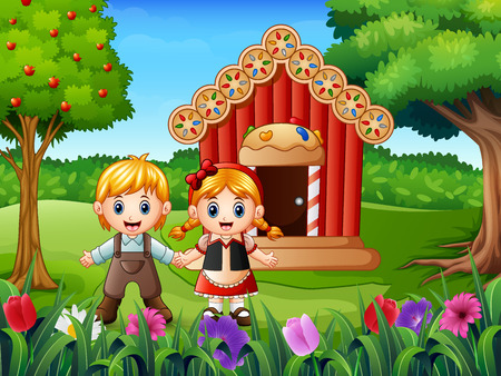 Hansel and gretel outside of houseのイラスト素材