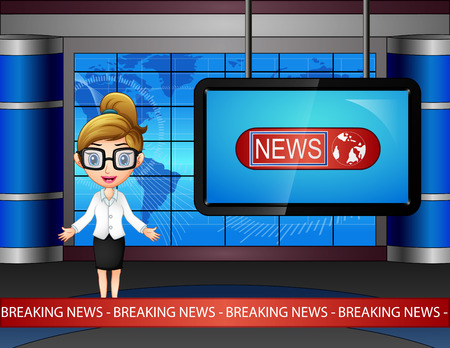 Newsreader is broadcasting on TVのイラスト素材