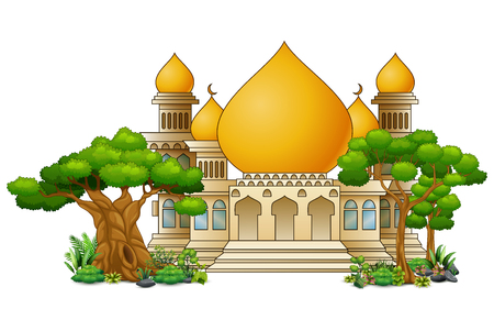 Islamic mosque building with green plantのイラスト素材