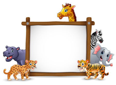 The animals and blank sign woodのイラスト素材
