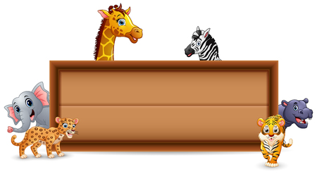 The animals and blank sign woodのイラスト素材