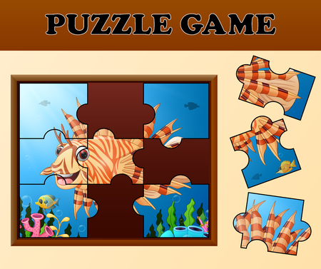 Lion fish in beautiful undersea with puzzle conceptのイラスト素材