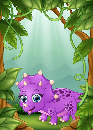 Cartoon happy dinosaurs living in the forestのイラスト素材