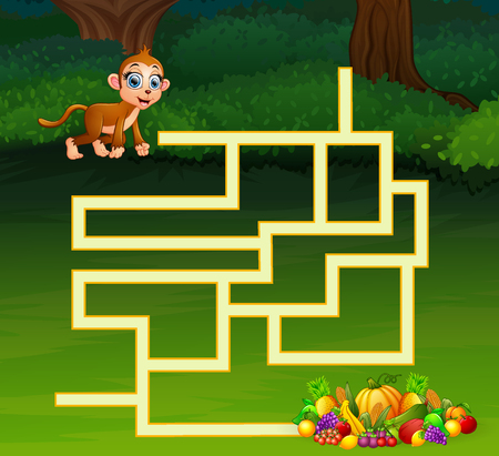 Game monkey maze find their way to the fruitのイラスト素材