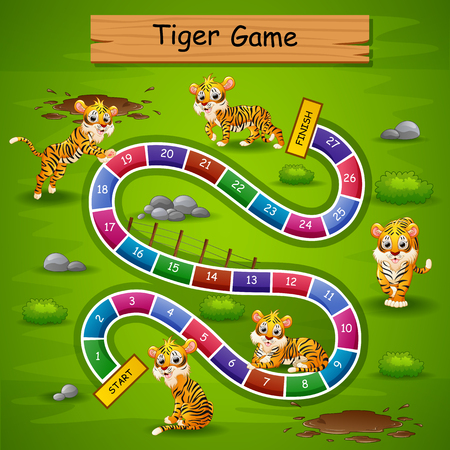 Vector illustration of Snakes ladders game tiger themeのイラスト素材