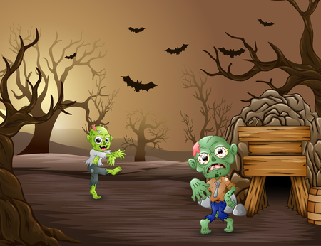 Disgusting spooky zombies in the dead forestのイラスト素材