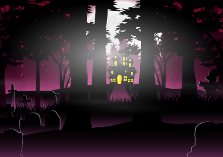 Halloween background with house in the forestのイラスト素材