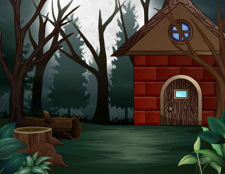 illustration house in front of full moon backgroundのイラスト素材