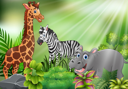 Nature scene with wild animals cartoonのイラスト素材