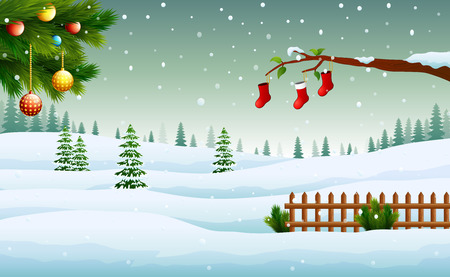 Christmas tree ornament with a background of snowy spruceのイラスト素材