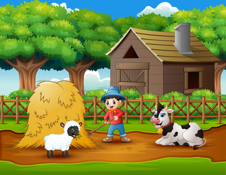 Farming activities on farms with animalsのイラスト素材