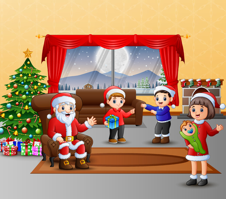 Happy santa claus and the family celebration a christmasのイラスト素材