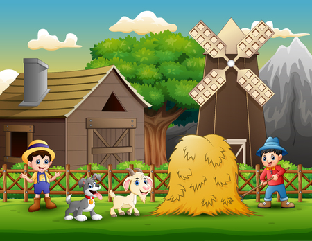 Farming activities on farms with animalsのイラスト素材