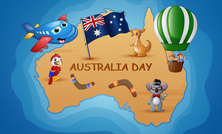 Australia map in the background of the ocean with animal and childrenのイラスト素材