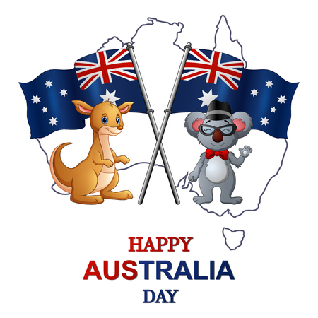 Happy Australia day with kangaroo and koalaのイラスト素材