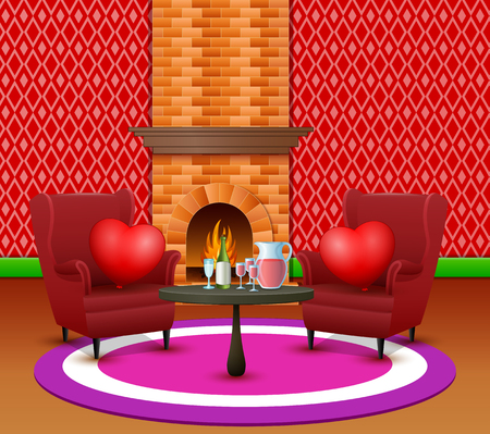 The interior of living room for the celebration of Valentine's dayのイラスト素材