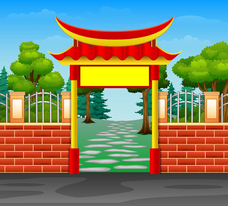 Cartoon of red entrance door to the forestのイラスト素材
