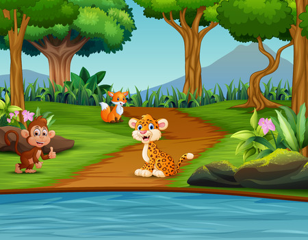 Forest scene with different animalのイラスト素材