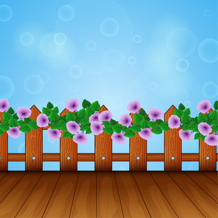 Background of a flower frame on a wooden fenceのイラスト素材