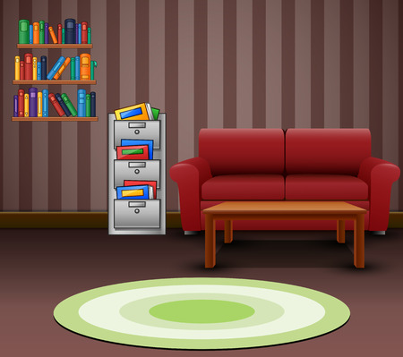 Cozy living room interior with a red sofaのイラスト素材