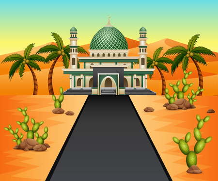Road to the mosque on the desert backgroundのイラスト素材