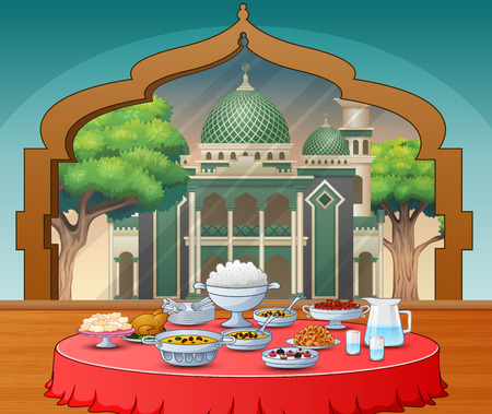 Delicious dishes for Iftar partyのイラスト素材