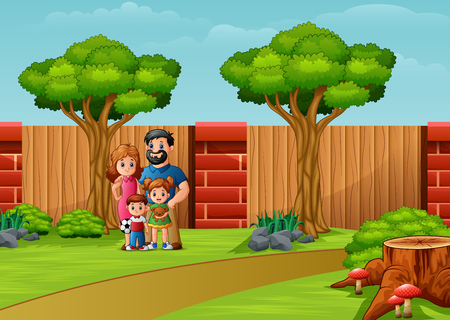 Funny cartoon family in the city parkのイラスト素材