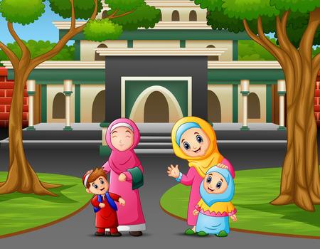 Cartoon of muslim people posing in the streetのイラスト素材