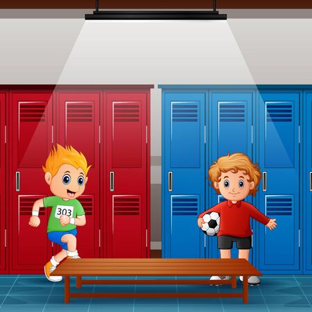 School children in the locker room after activityのイラスト素材
