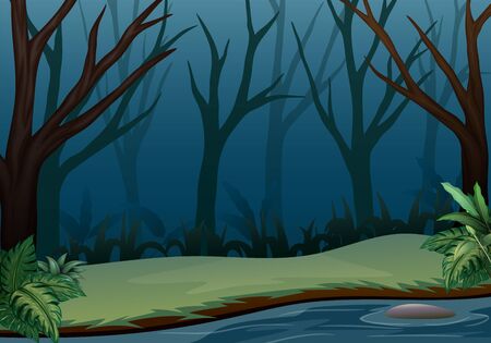 Forest landscape on night scene with dry treesのイラスト素材