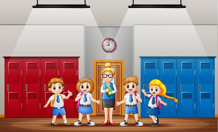 Teacher and student in front the classのイラスト素材
