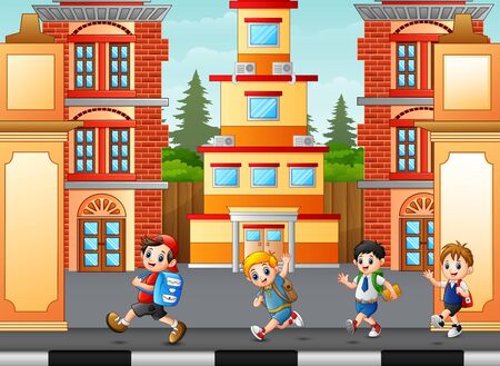Children walking and going to schoolのイラスト素材