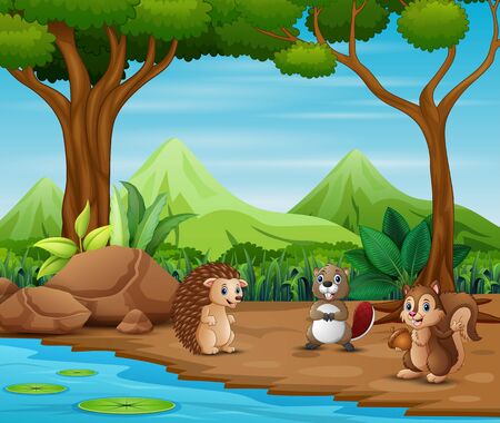 Animals cartoon living in the forestのイラスト素材