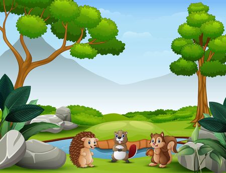 Animals cartoon living in the wild natureのイラスト素材