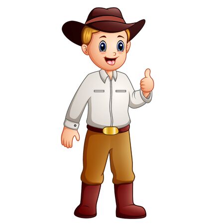 Cartoon cowboy giving a thumbs up and smilingのイラスト素材