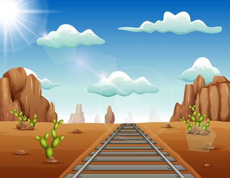 Train track in wild west backgroundのイラスト素材