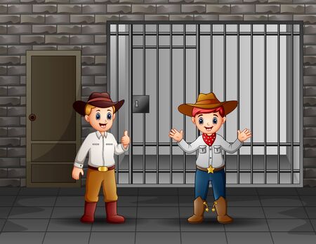 Two mans guarding a prison cellのイラスト素材