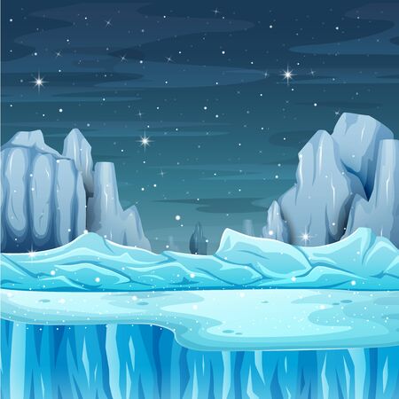 Illustration pour Cartoon nature winter landscape with iceberg - image libre de droit