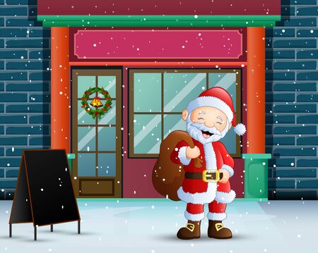Happy santa claus at christmas with a sack of giftsのイラスト素材