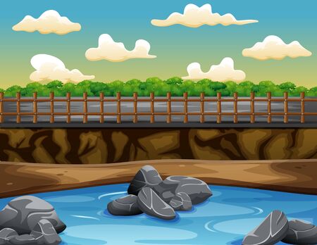 A waterform near the road in nature landscapeのイラスト素材