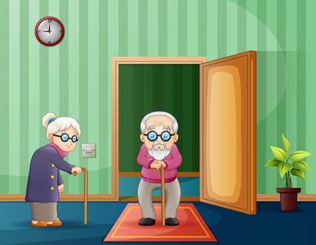 Elderly couple inside a roomのイラスト素材