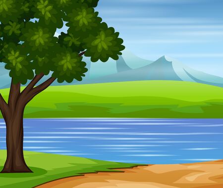 Road to the river with a nature landscapeのイラスト素材