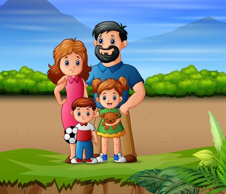 Happy a family playing outsideのイラスト素材