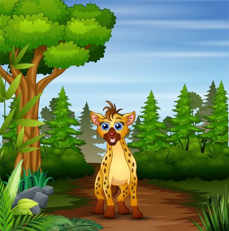 A hyena looking for prey at forest sceneのイラスト素材