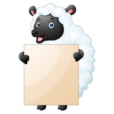 Funny sheep holding blank sign with both handsのイラスト素材