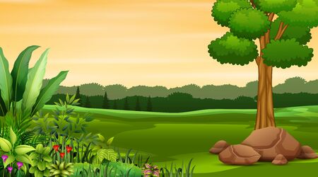 Green natural landscape background illustrationのイラスト素材
