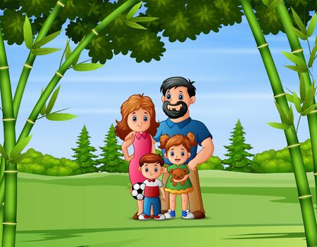 Happy family playing in the fieldのイラスト素材